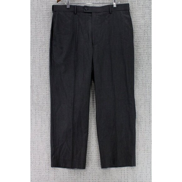 Braggi Pants Mens Size 38x29 Gray Striped Casual Marco Stripe Flannel Flat Front - Picture 1 of 8